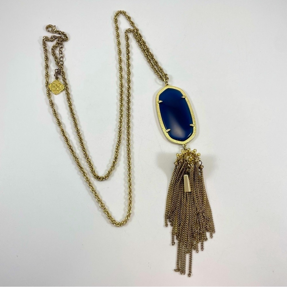 Vintage signed KENDRA SCOT Gold TONE Rope Chain Glass Tassel Pendant Necklace
